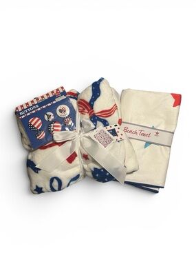 Patriotic Red, White, & Blue Plush Throw Blanket and Beach Towel